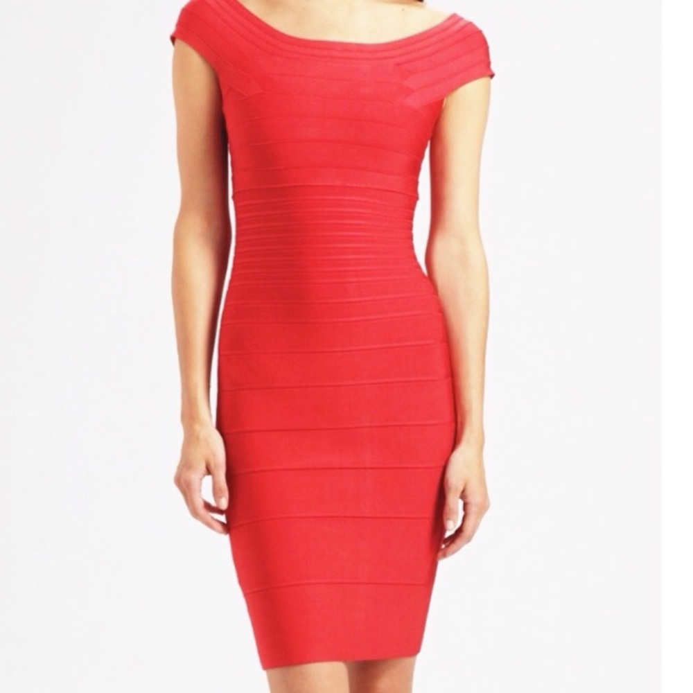 NWOT Hervé Léger Coral Bodycon Dress